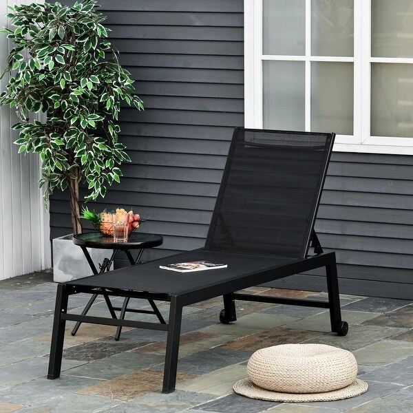 Outsunny Patio Garden Sun Chaise Lounge Chair with 5Position Backrest,2 Back Wheels,and Industrial Design