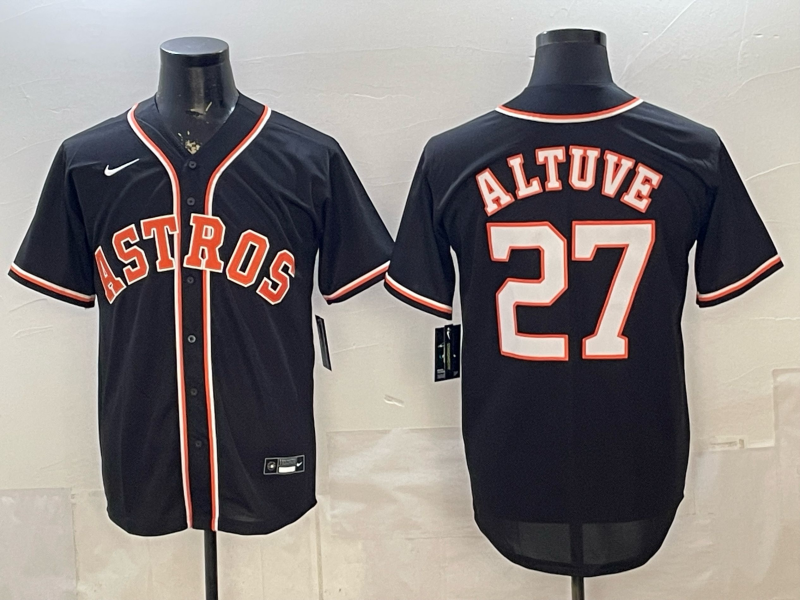 Men's Houston Astros Jose Altuve #27 Fashion Replica Black Out Jersey