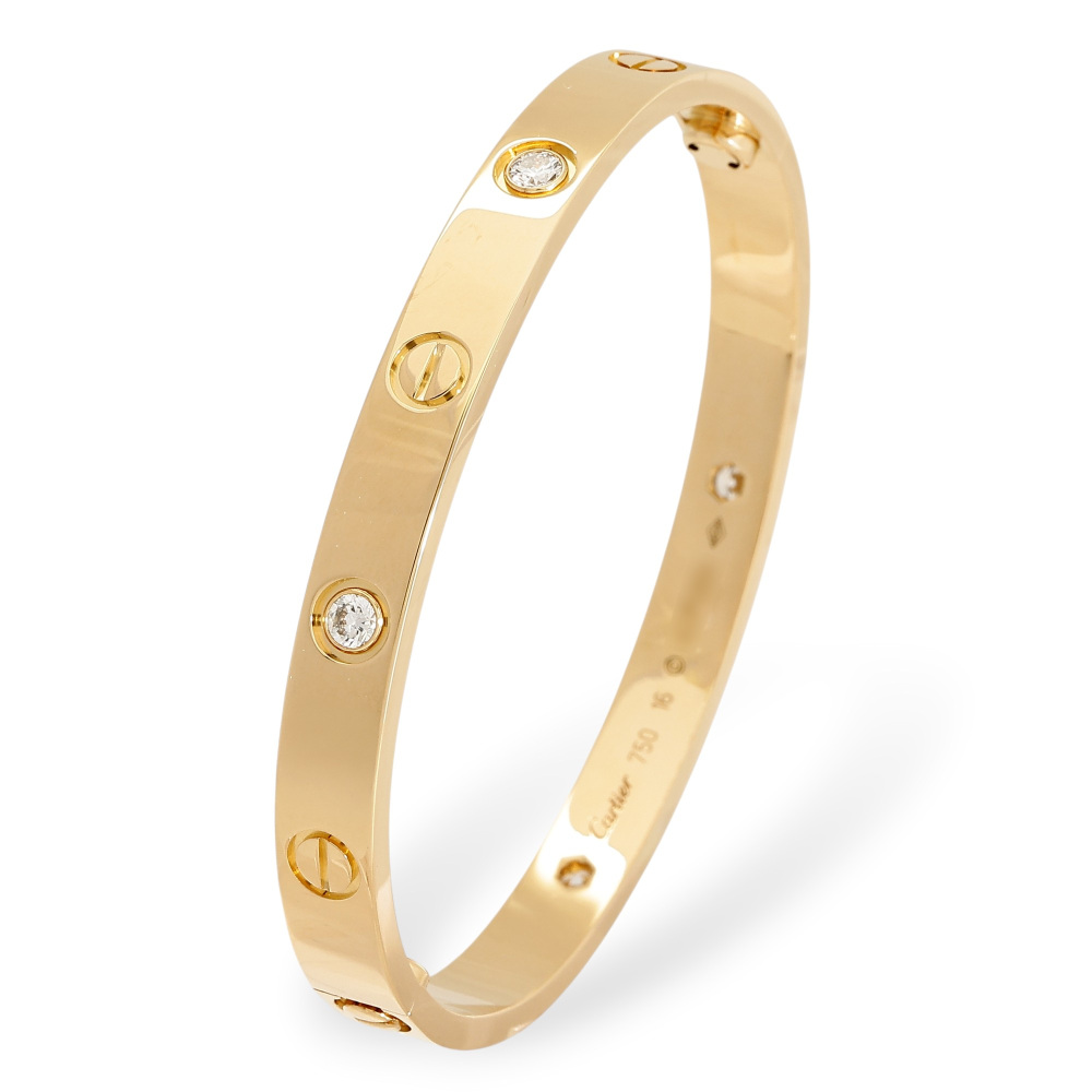 Cartier Love Half Diamond 4P Classic Model Bracelet 18K Yellow Gold B6070000