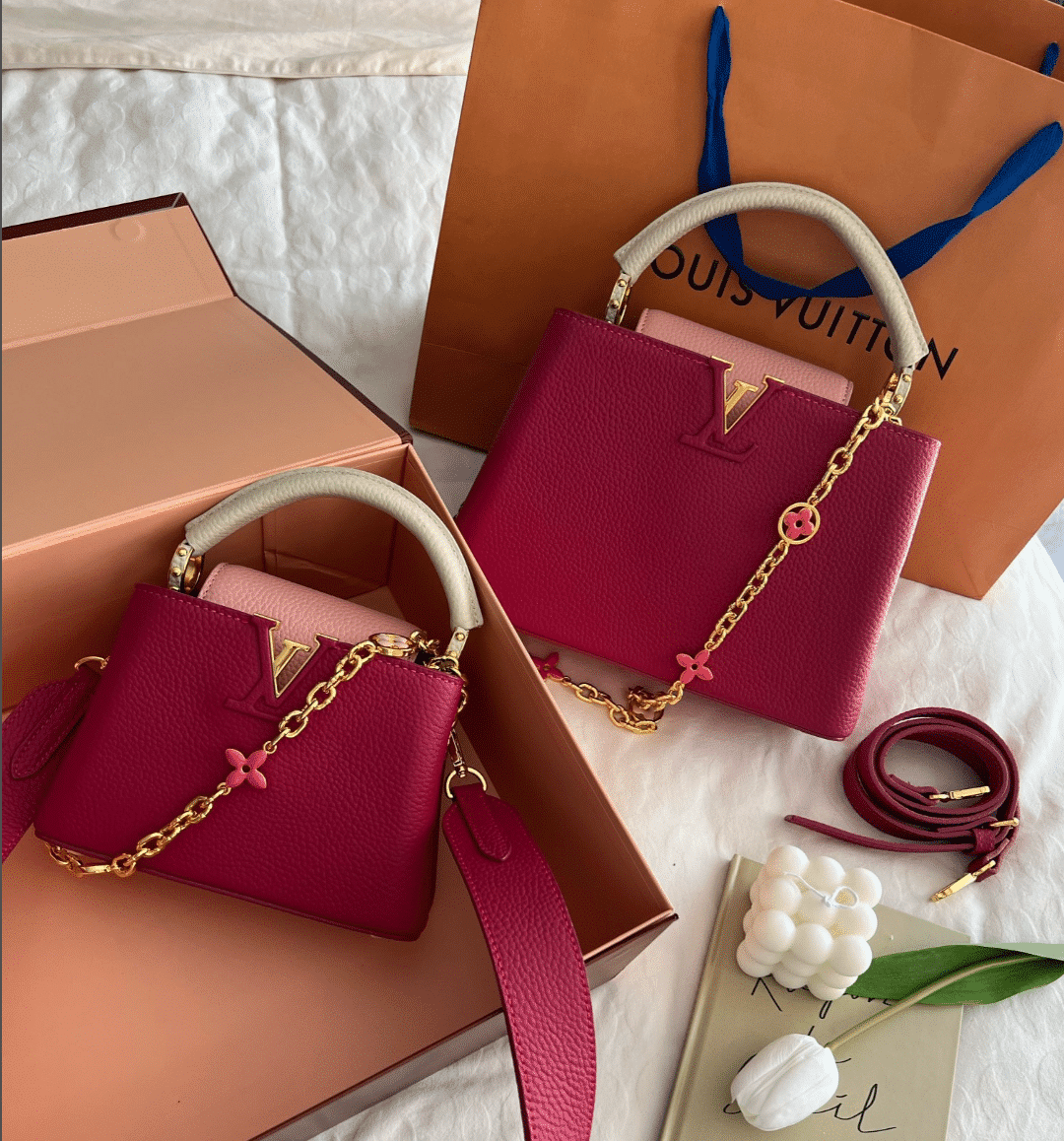 Louis Vuitton Capucines Taurillon Cowhide Dark Pink 27Cm M20845