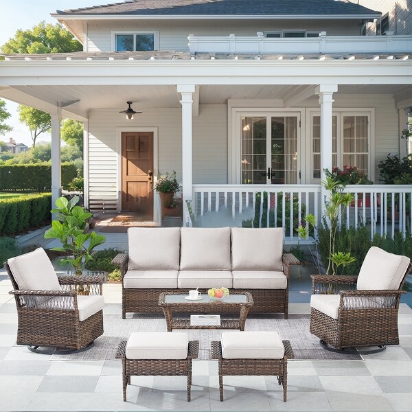 Patio Sofa Swivel Rocker Chairs,Ottoman and Table