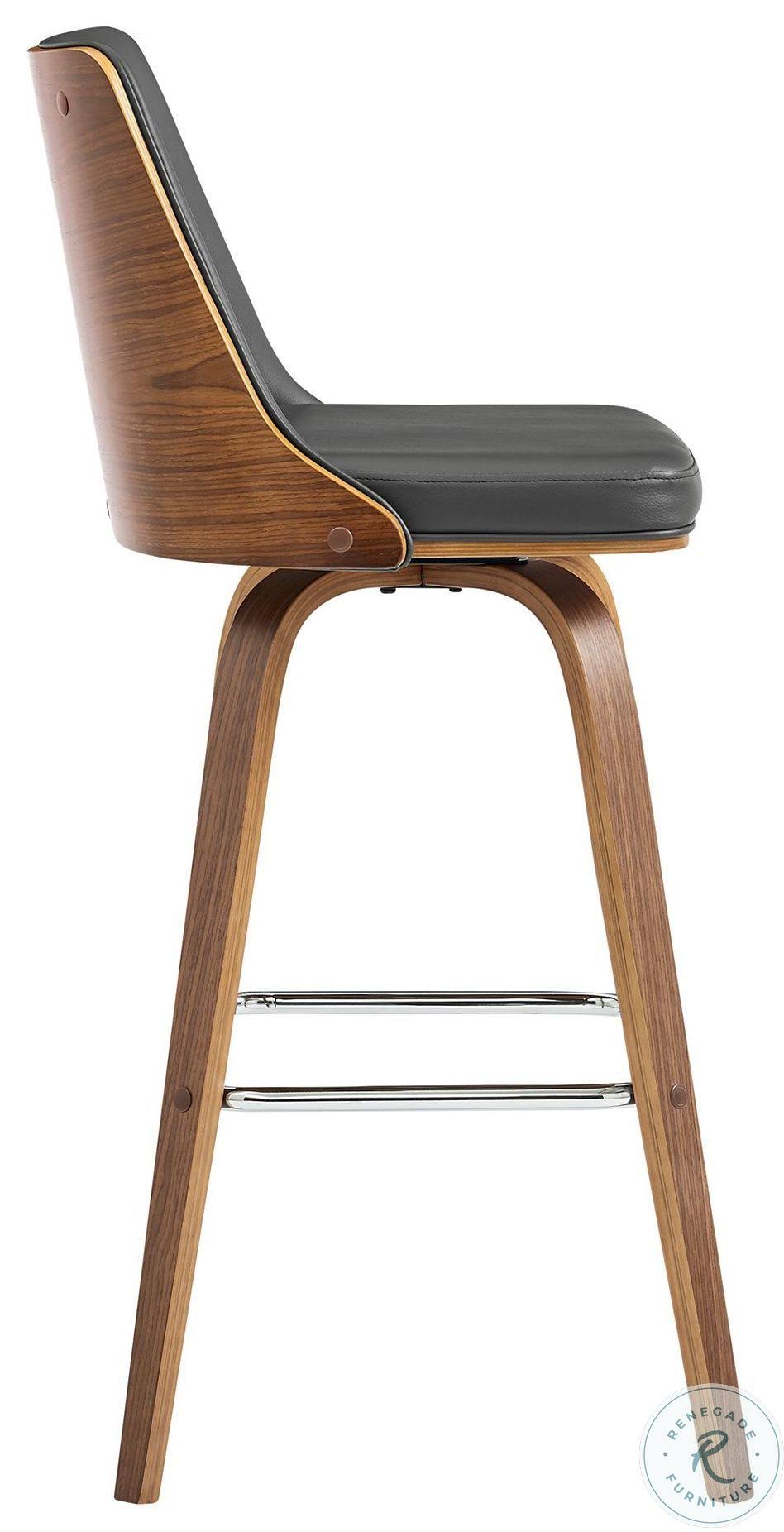 Armen Living Nolte 26x22 Swivel Counter Stool in Gray Faux Leather and Walnut Wood