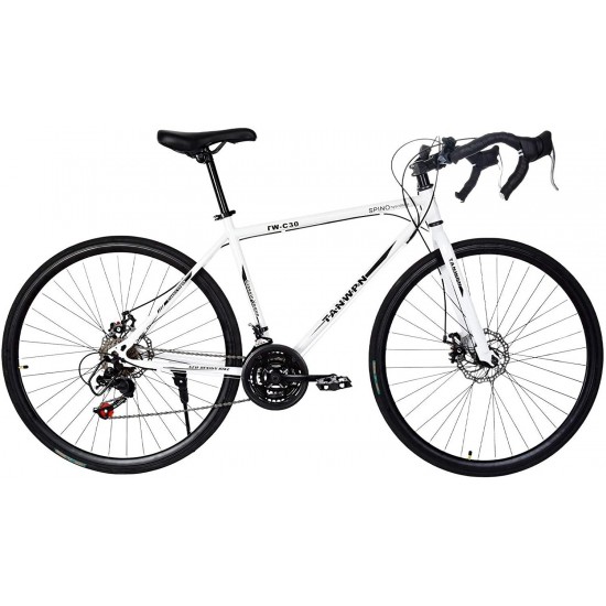 Lightweight Aluminum Road Bike – 700c Wheels Mountain Road Bike Begasso Simanos Aluminum Frame Full Suspension, 21 Speed Disc Brakes Mens/Womens Fashionable Road Bicycle