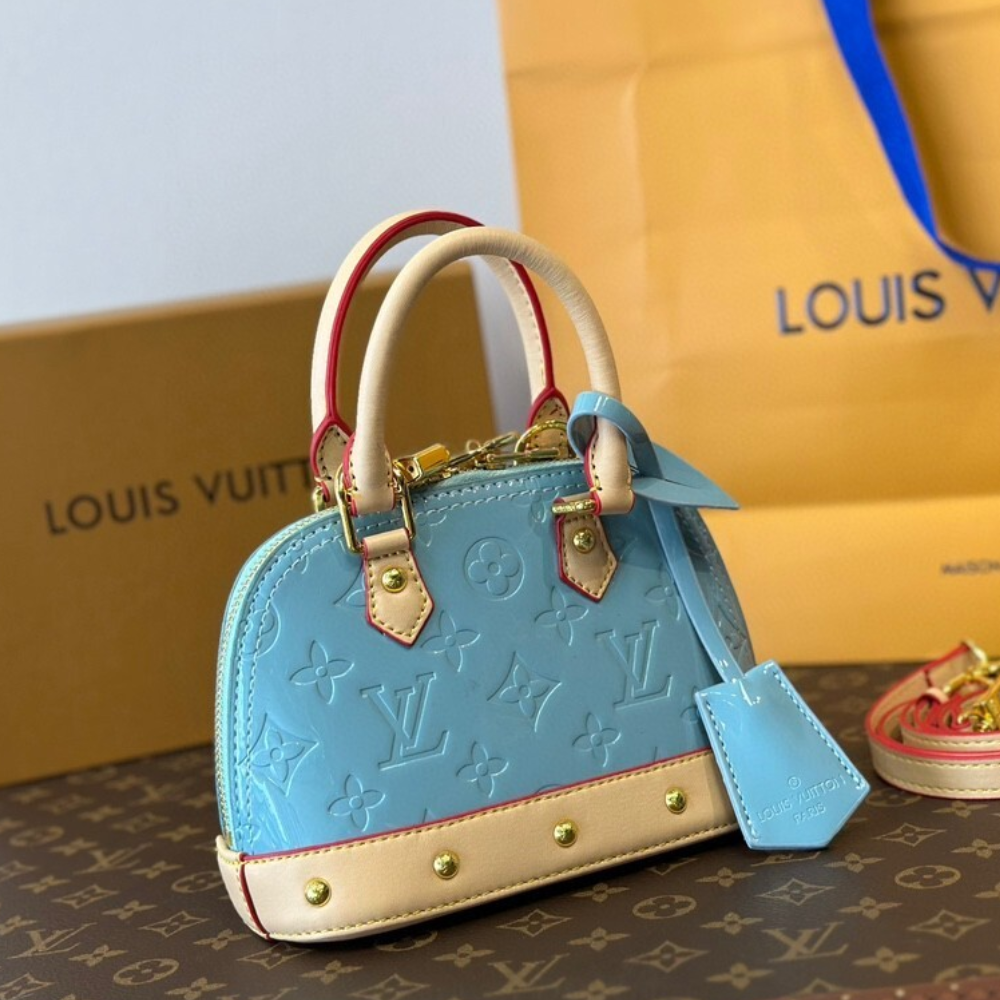 Louis Vuitton Nano Alma Monogram Vernis Blue Beige 9.4 Inches M13078