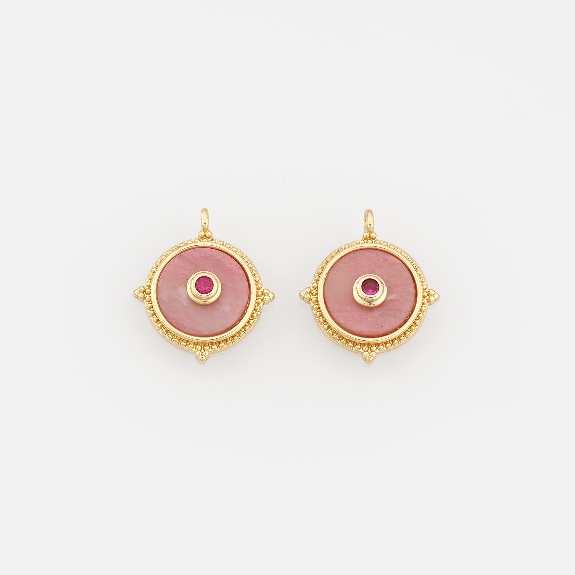 18K Gold Filled Round Pendant,Natural Stone Earrings Necklace for DIY Jewelry Making Supply
