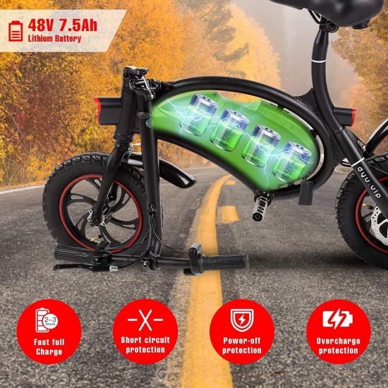 500W Electric Bike Electric Commuter Bike, APP Control Folding Ebike 14” Electric Bicycle, 20MPH Adults/Teens City Ebike and Removable 48V 7.5Ah Battery