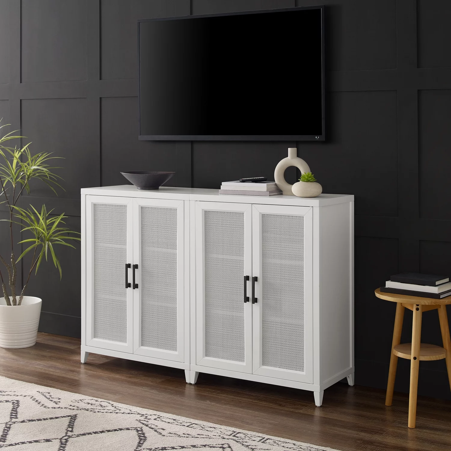 HomeStock Mediterranean Mastery 2Pc Media Storage Cabinet Set White - 2 Storage Pantries