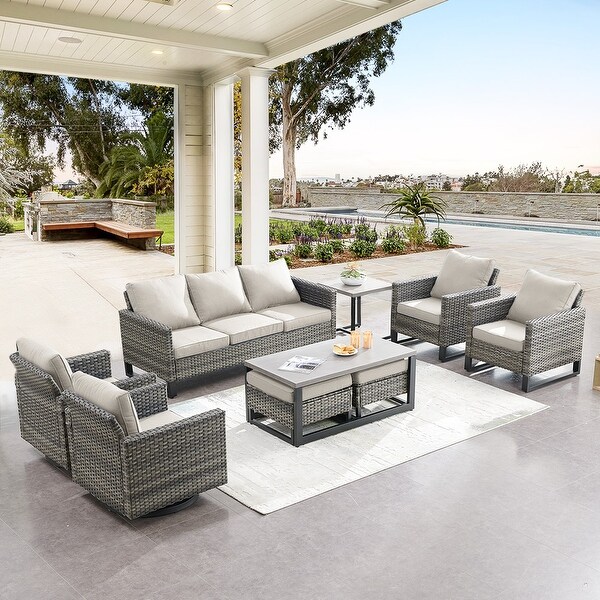 PE Wicker Sofa Rocking Chair Ottoman Set of 9