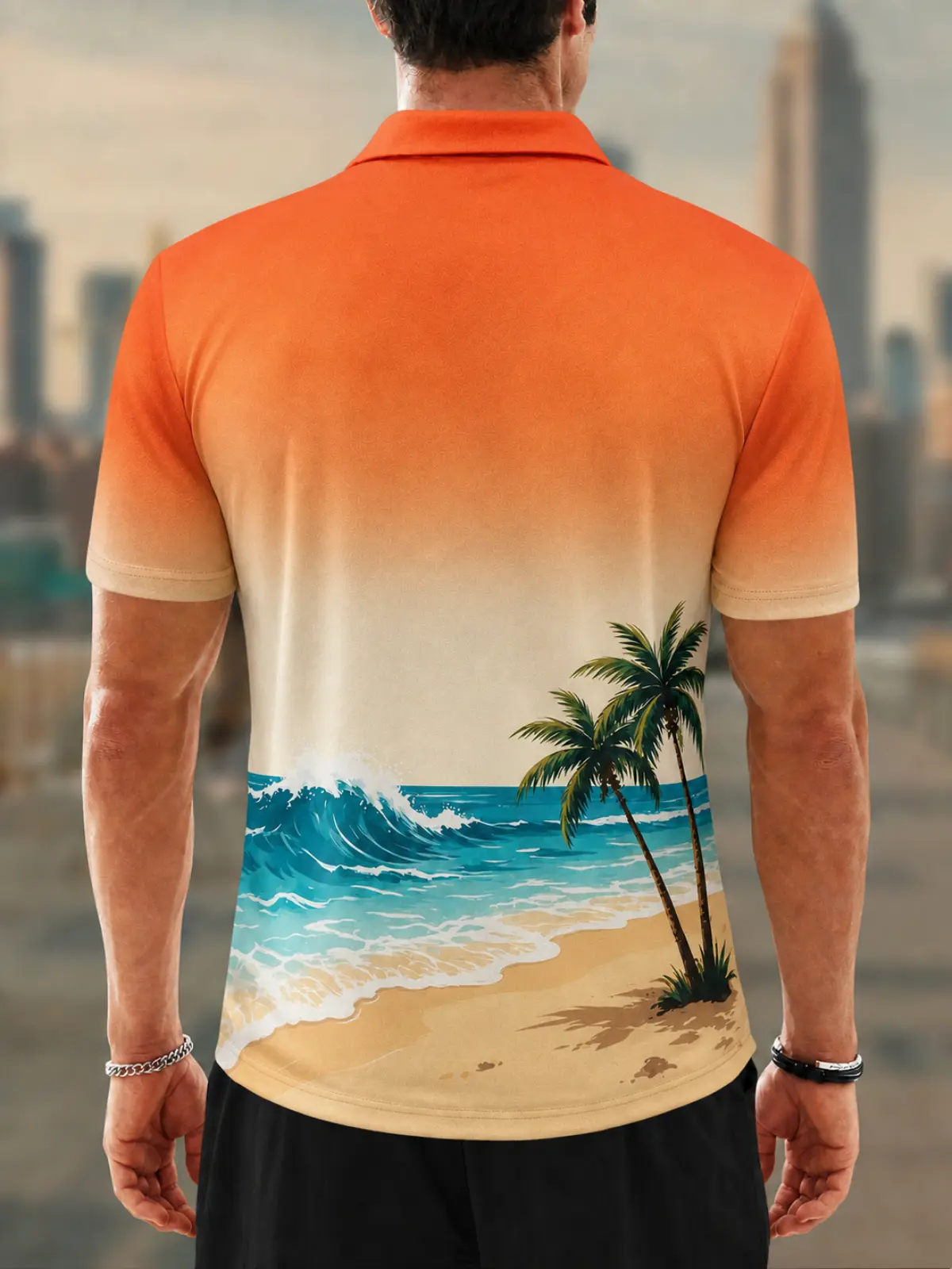 Moisture Wicking Golf Polo 3D Tropical Beach Palm Tree Button Short Sleeve Golf Polo Shirt