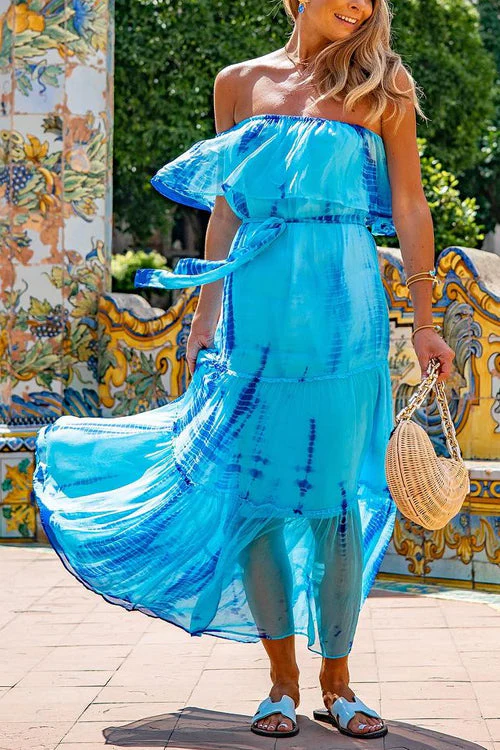 Off Shoulder Tie Waist Midi DressClistos