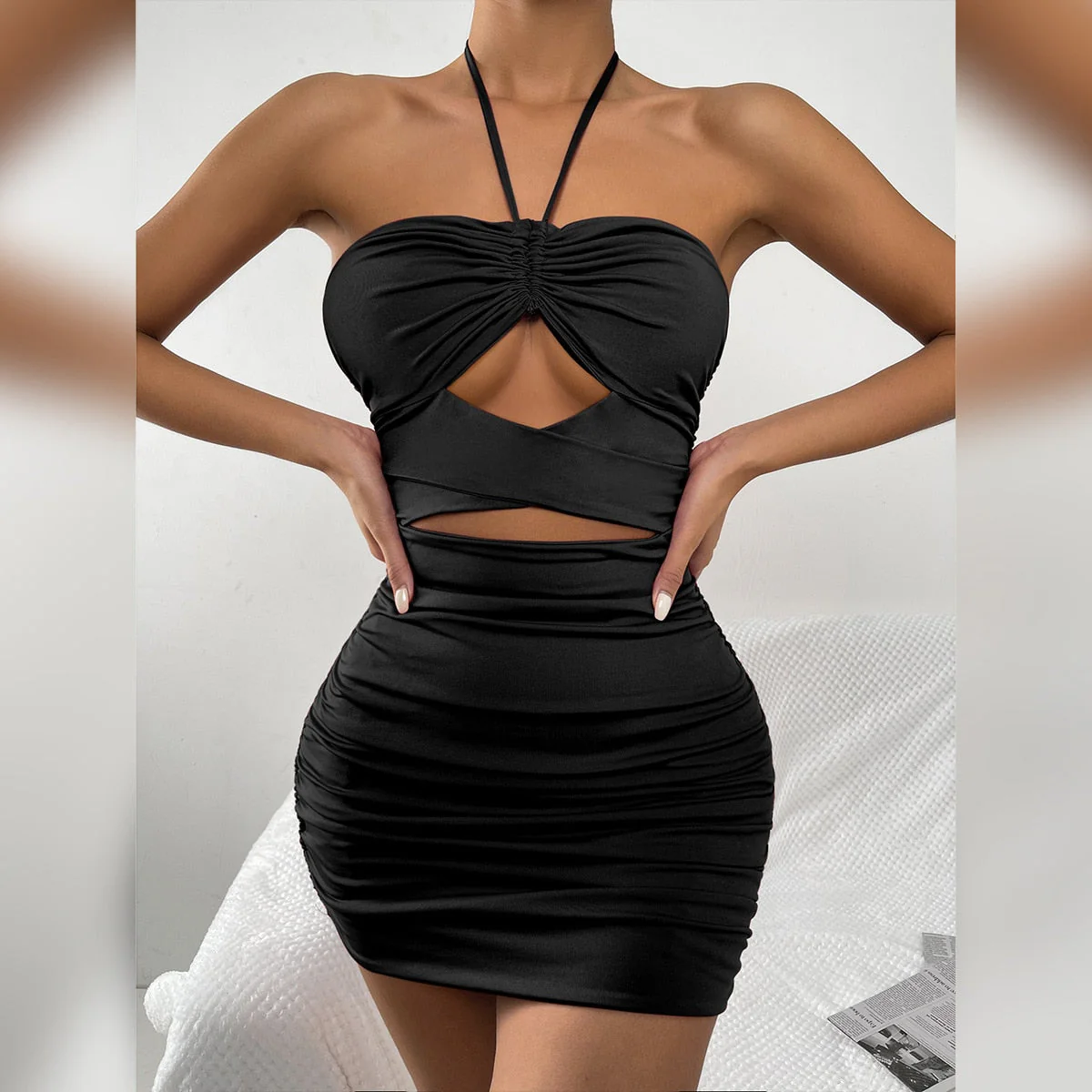 Cutout Halter Bodycon Mini DressClistos