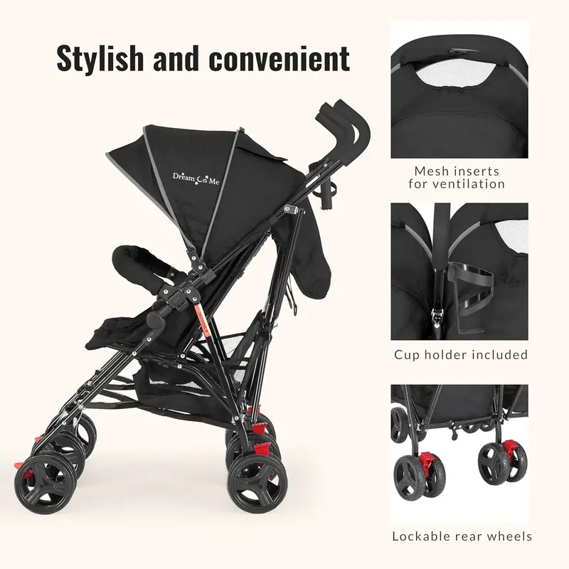 Twin Umbrella Stroller – Lightweight Double Infant-Toddler Stroller with One-Hand Fold, Spacious Basket & Adjustable Canopy (Black)