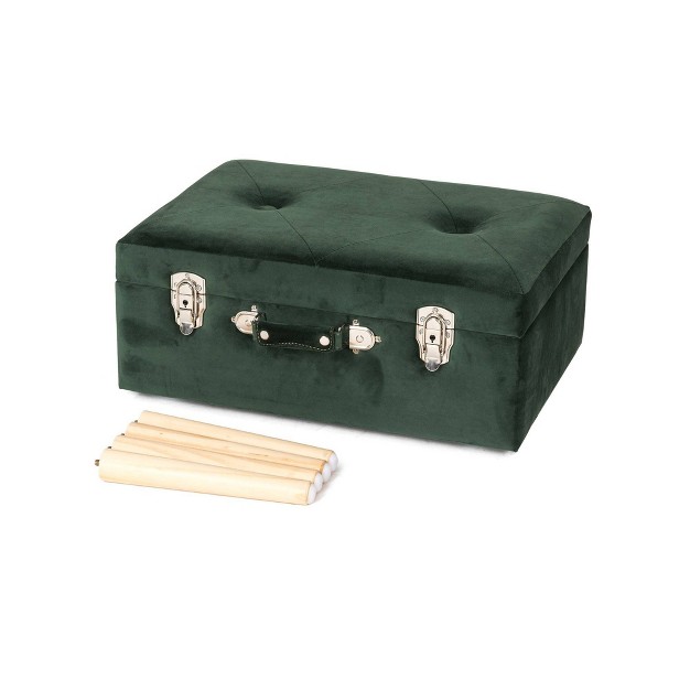 Velvet Upholstered Storage Stool Hunter Green Glitzhome