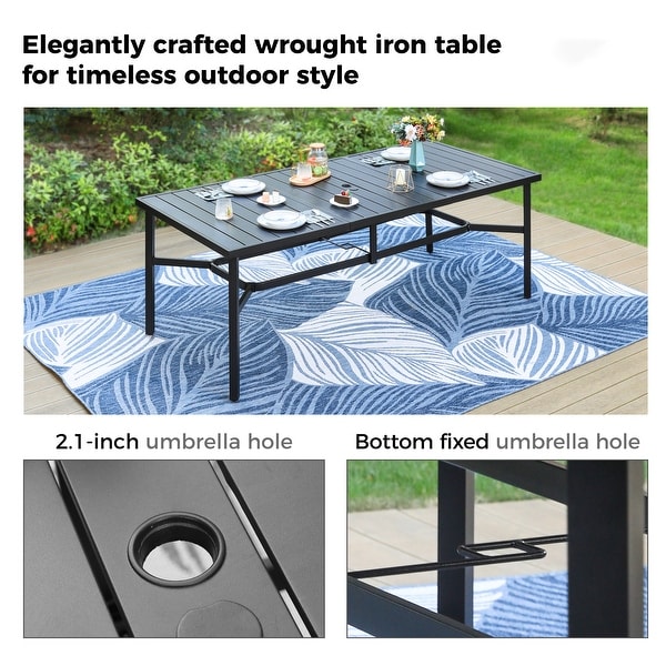 9Piece Patio Dining Set,Metal Table and Foldable Sling Dining Chairs with 7 Levels Adjustable