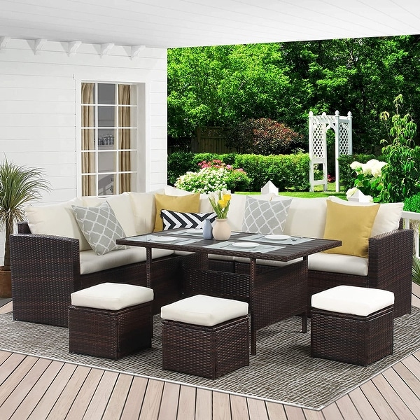 4Piece Outdoor Patio Furniture Set,All Weather PE Rattan Sofa Set Outdoor Conversation Set,with Coffee Table and Seat Cushions