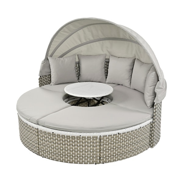 Patio Furniture Sectional Sofa Set Daybed with Retractable Canopy