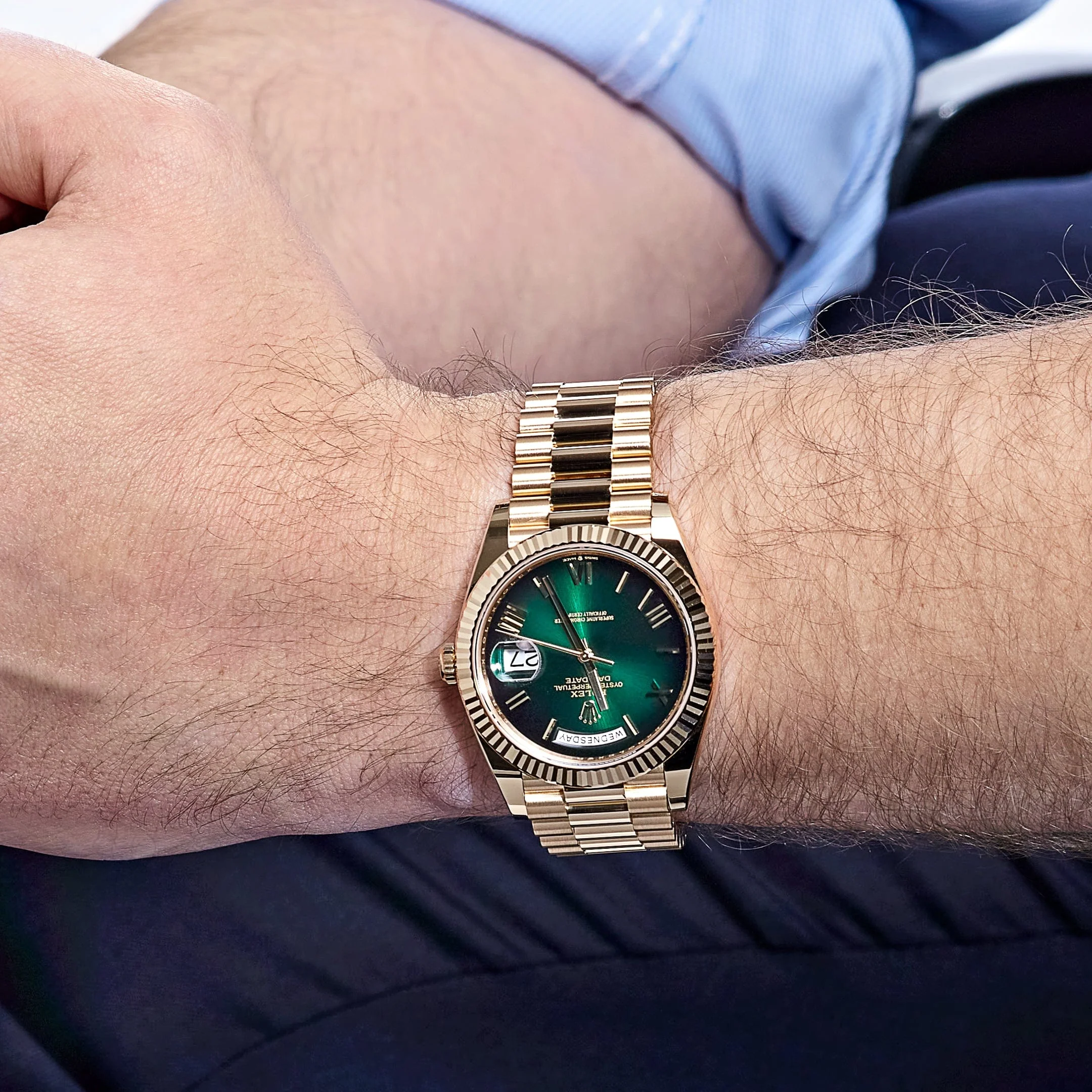 Rolex Day-Date 40 228238 Yellow Gold Green Ombre Roman Numerals Dial (2025)