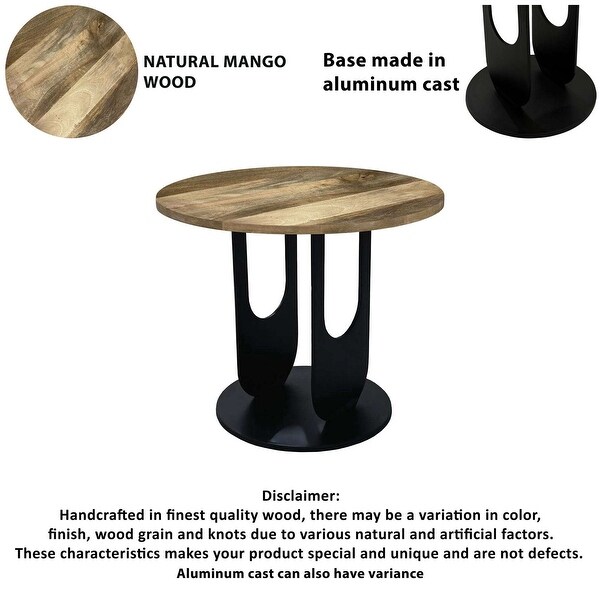 22 Inch Side End Table,Round Natural Mango Wood Top,Black Iron U Shaped Legs