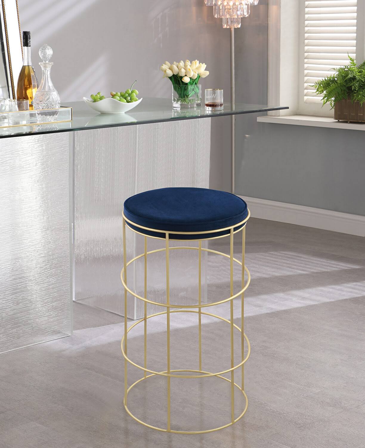 Meridian Furniture Rebar Navy Velvet Counter Stool