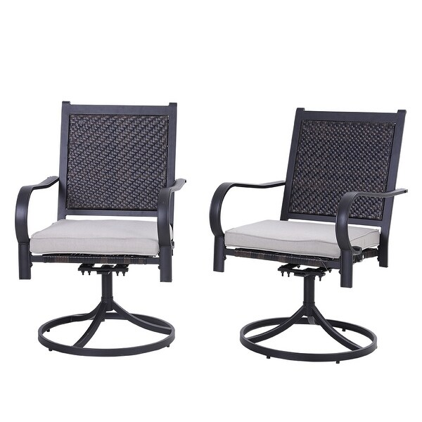 MAISON ARTS 5/7piece Patio Dining Set,4/6 Rattan Swivel Chairs with Cushion and 1 Metal Table with Umbrella Hole