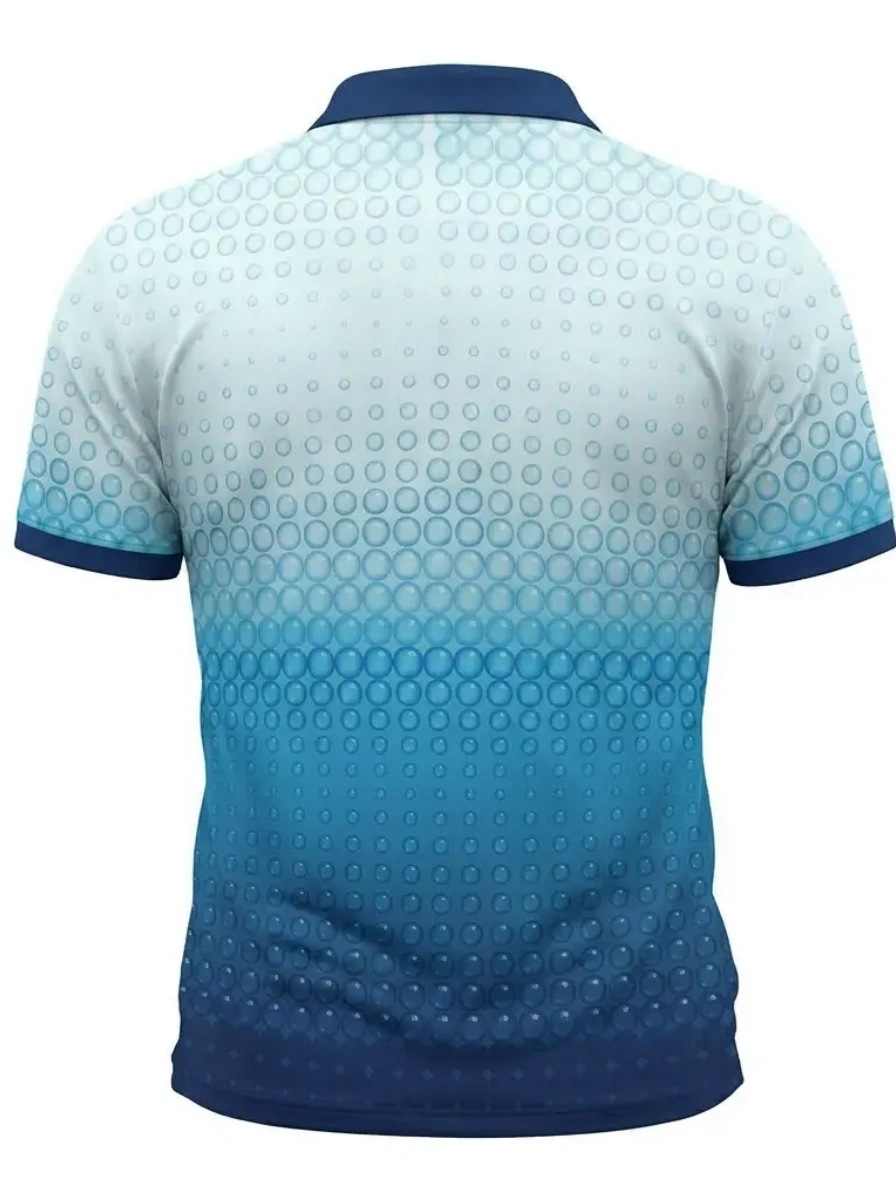 Moisture Wicking Golf Polo 3D Blue Gradient Dot Pattern Button Short Sleeve Golf Polo Shirt