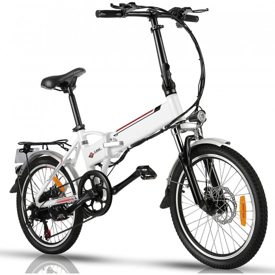 20″ Folding Electric Bike with Removable Large Capacity Lithium-Ion Battery (36V 250W), Electric Bicycle 7 Speed Gear and Three Working Modes (White, 20 inch)