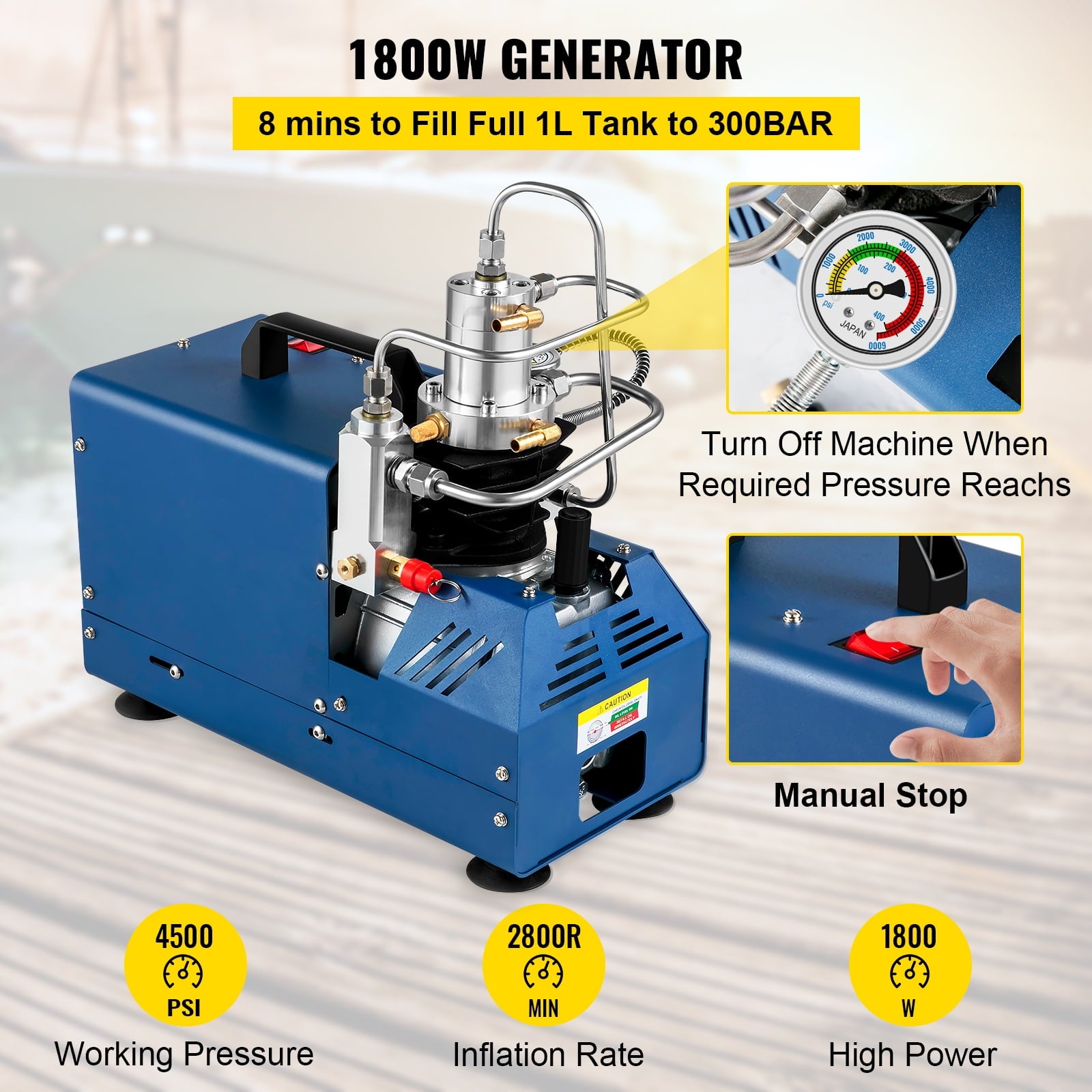 BENTISM High Pressure Compressor 4500PSI Air Rifle Compressor 110V for Paintball