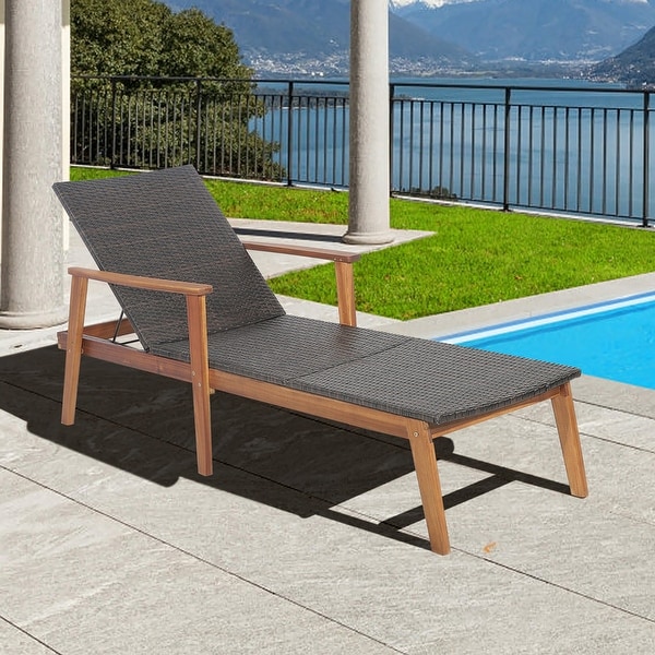 Costway 2PCS Patio Rattan Chaise Lounge Chair Recliner Back Adjustable