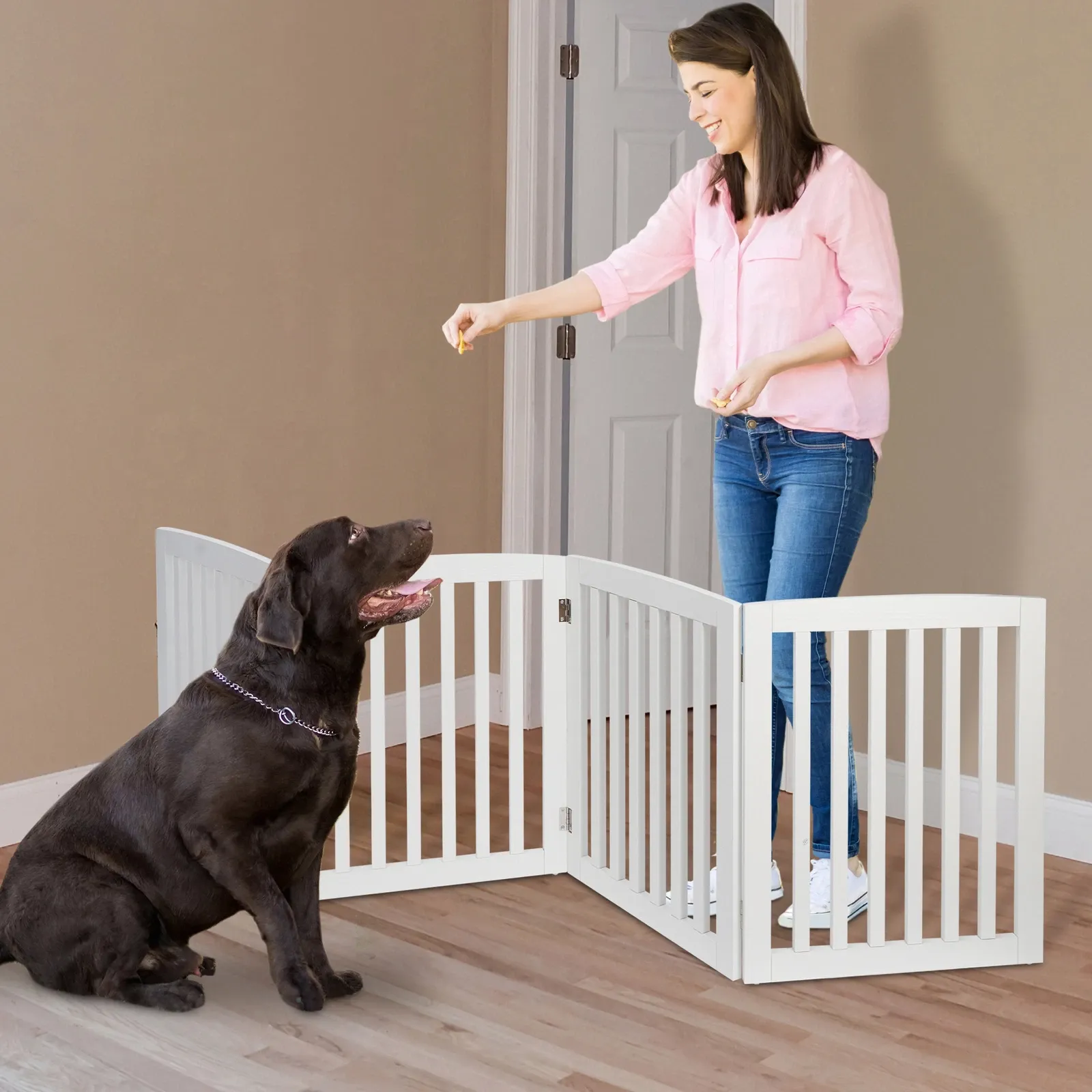 Dog Gate Indoor Freestanding 4 Panel 24 Inch Pet Gate Foldable Dog Fence White