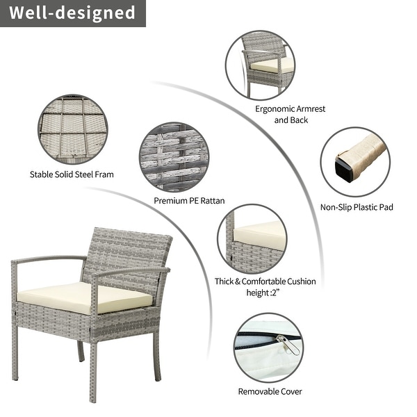 3piece Patio Wicker Conversation Set with Coffee Table