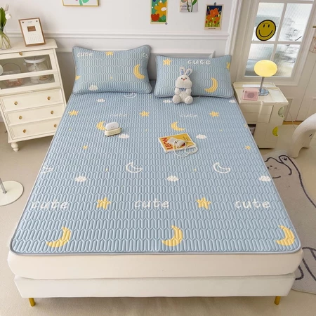 3IN1 Cooling Mat Summer Bedding Set Fitted Bedsheet Set With Pillowcase Latex Cooling Mat