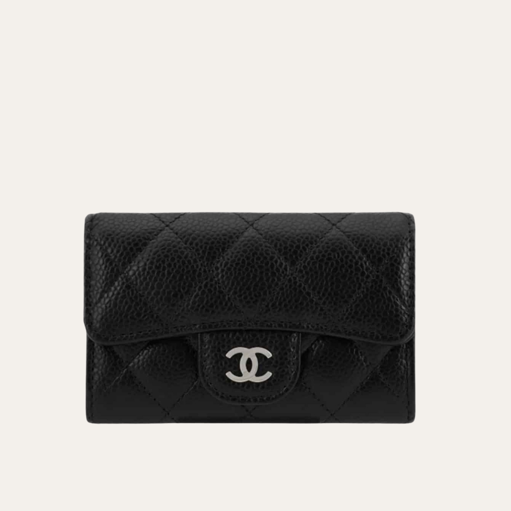 Chanel Classic Card Holder Grain Leather Black With Silver Hardware 4.3 Inches Ap0214 Y01588 C3906