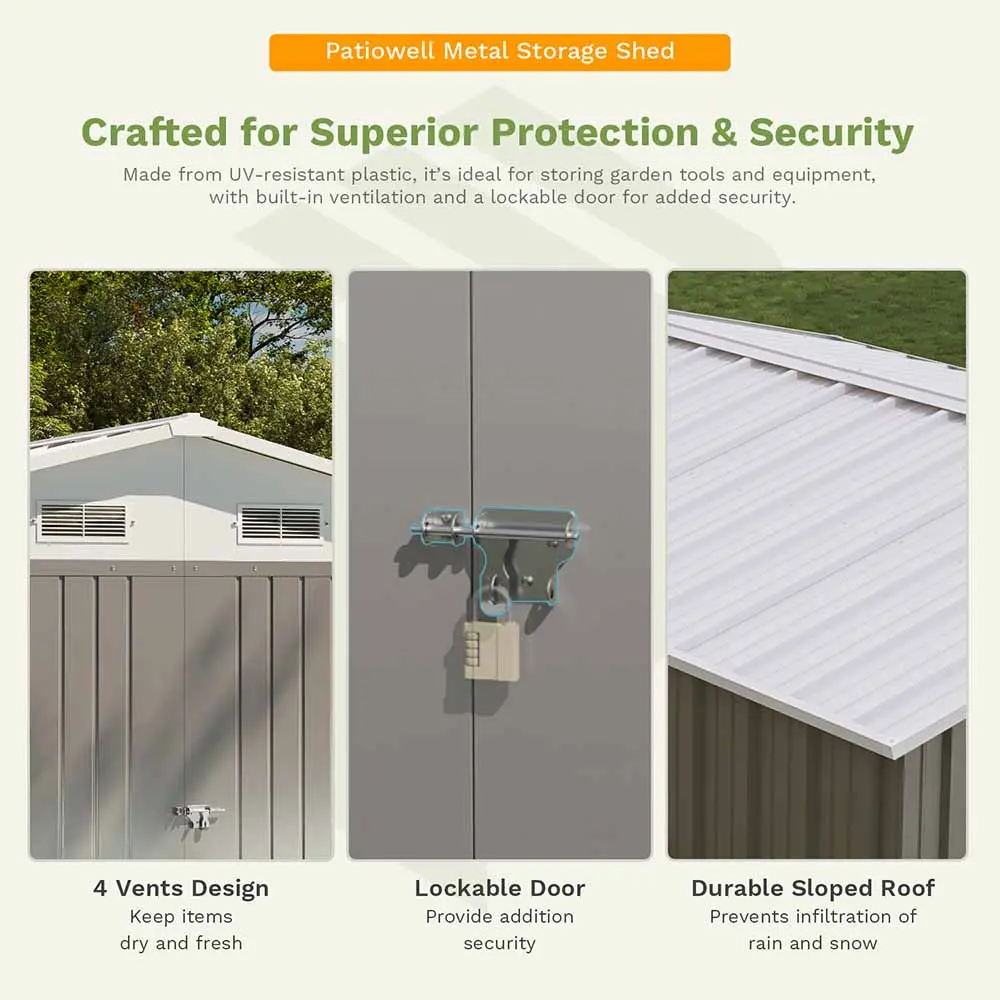 Patiowell 10x12 Metal Shed Pro With an Optional Floor Base