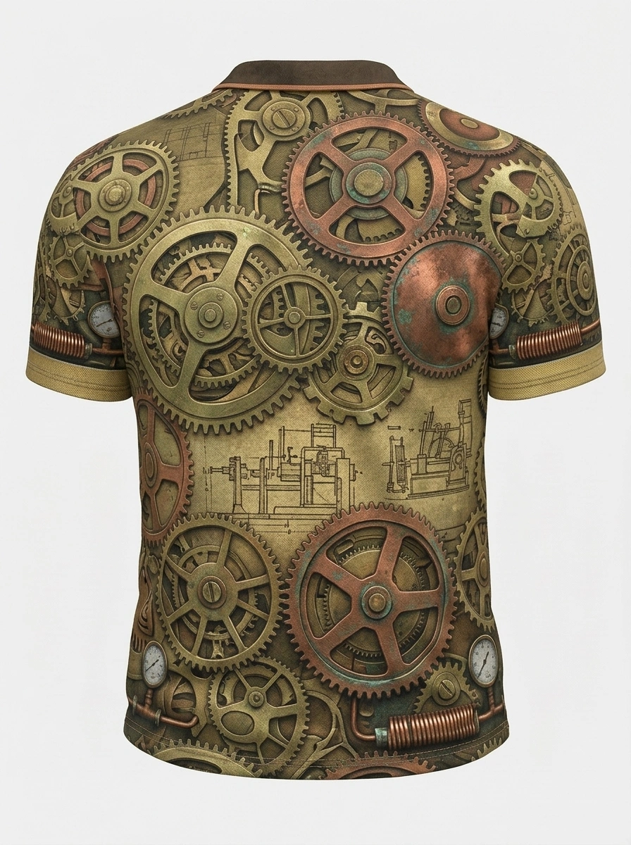 Moisture Wicking Golf Polo 3D Steampunk Gear Button Short Sleeve Golf Polo Shirt