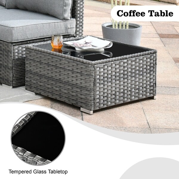 HOOOWOOO 8piece Patio Furniture Set Wicker Sectional Sofa with Fire Pit Table