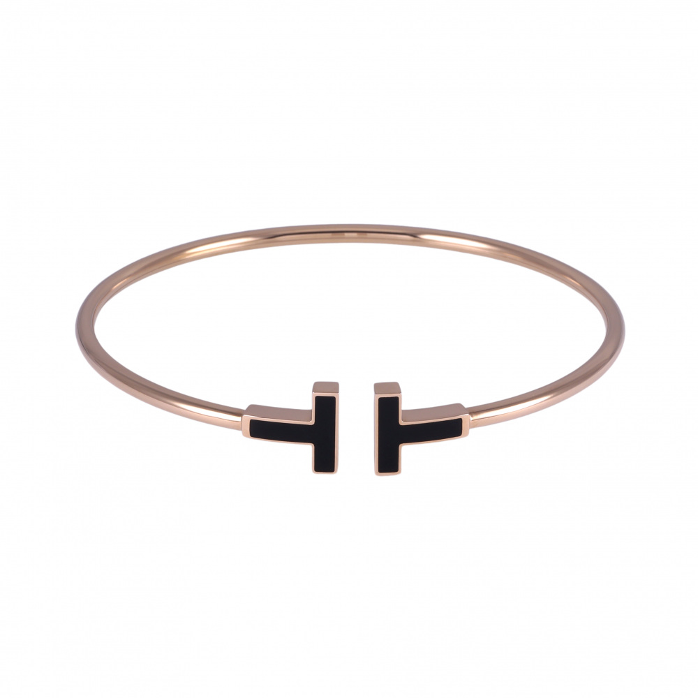 Tiffany & Co. Tiffany T Black Onyx Wire Bracelet 18K Rose Gold 64028707