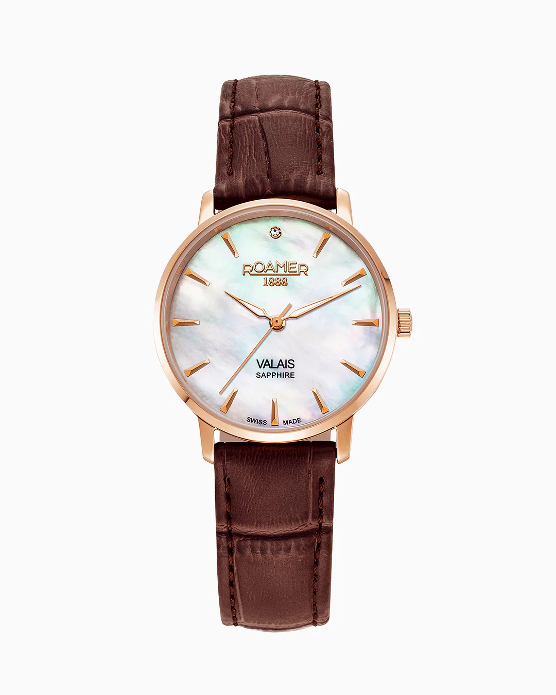 Valais Ladies Interchangeable Box Set 32mm Quartz Three-Hand Date Brown Leather Strap Sapphire glass Stainless Steel swiss watch