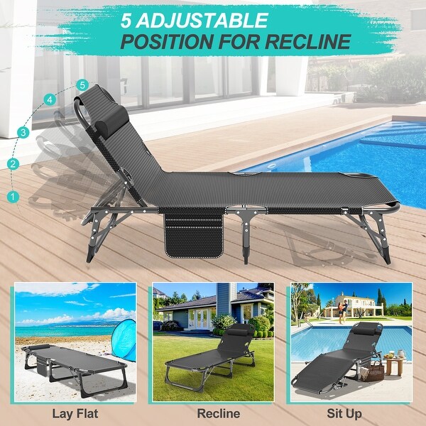 DoCred Folding Camping Cot,Chaise Lounge Chair with Mattress