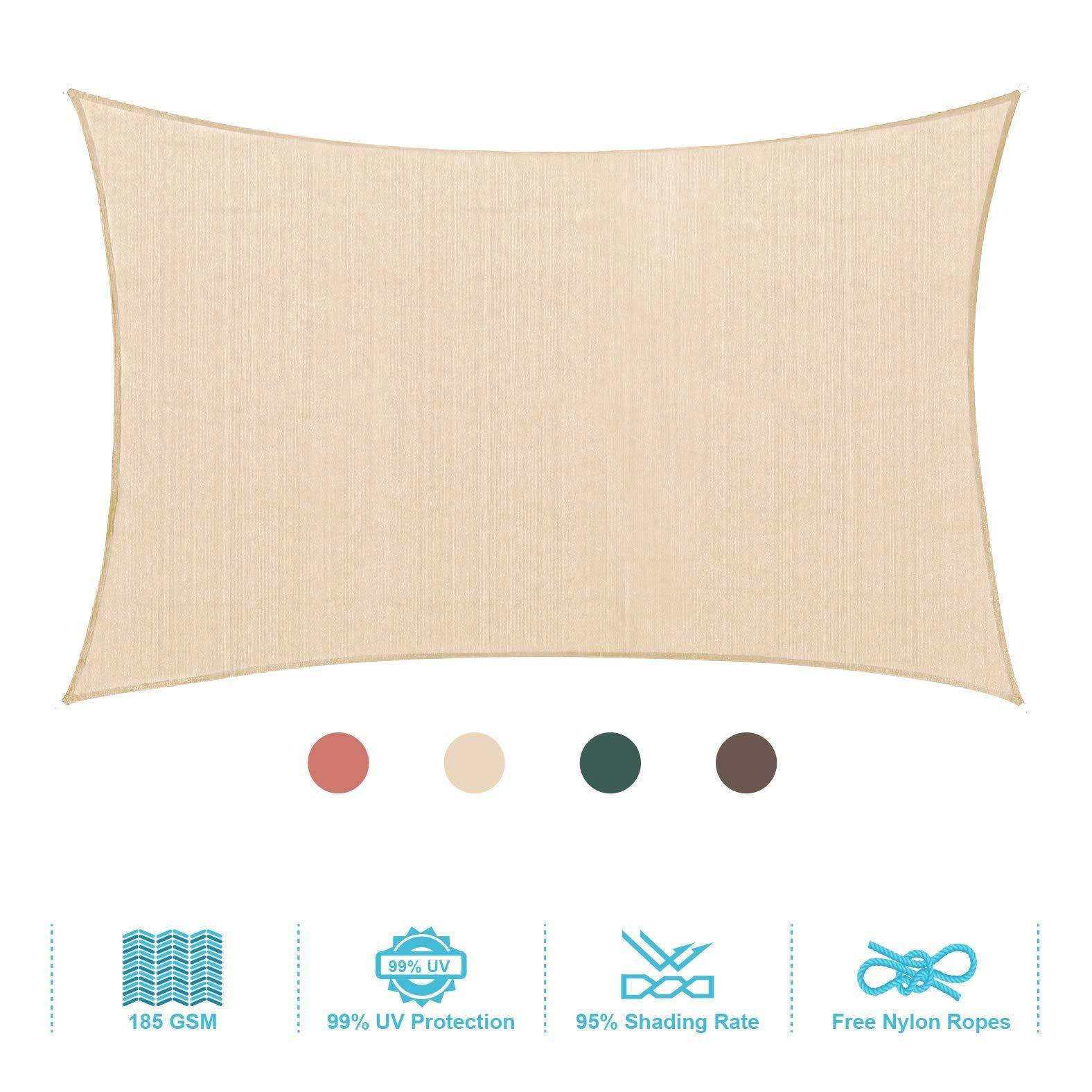 Phi Villa Sun Shade Sail Rectangle Patio Canopy COVER, Wheat, 12&x16&