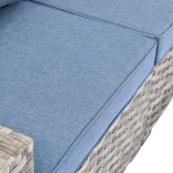 OVIOS Patio Wicker Furniture Wide Arm 6piece Set with Table