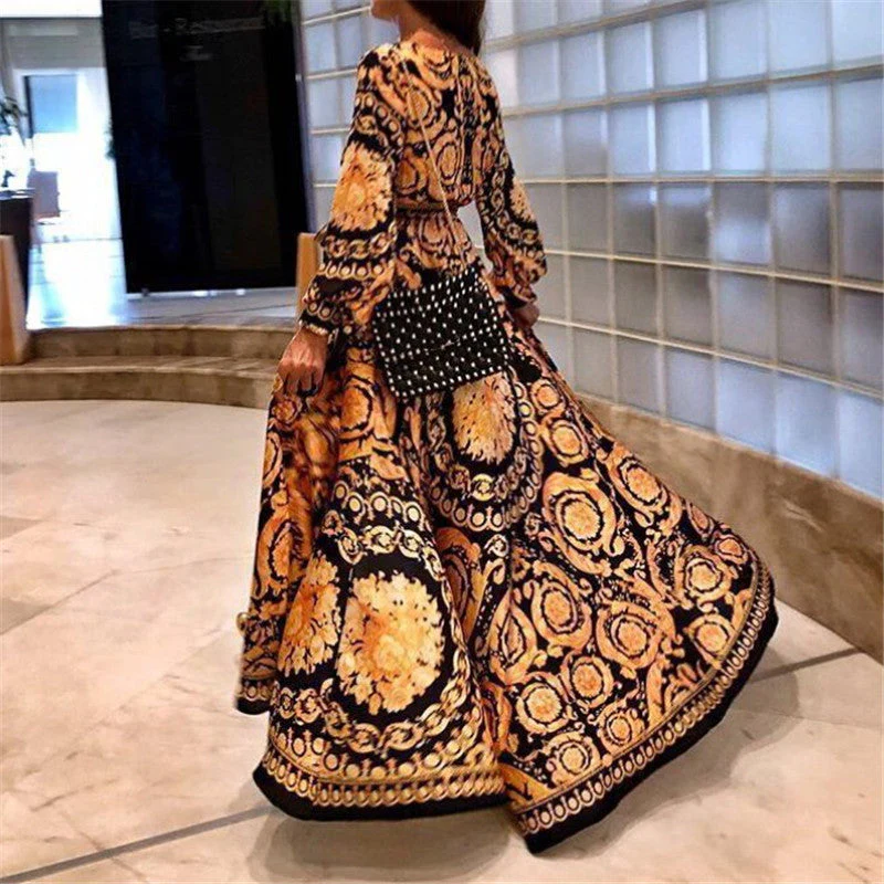 Elegant Baroque Print Maxi DressClistos