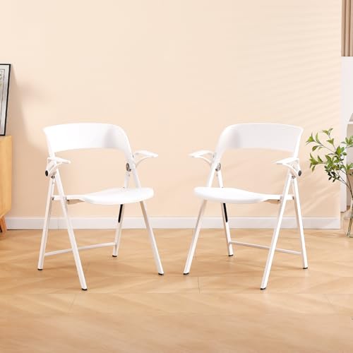 Folding Office Chair, Plastic Folding Chairs with Detachable Armrest, Stackable Dining Chairs, Portable Foldable Chair for Indoor, Outdoor, Wedding, Party, Picnic, Yard, Garden (Black, 2Pack)