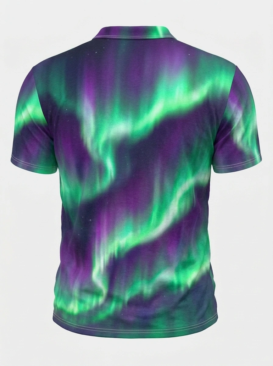 Moisture Wicking Golf Polo 3D Green Purple Aurora Button Short Sleeve Golf Polo Shirt