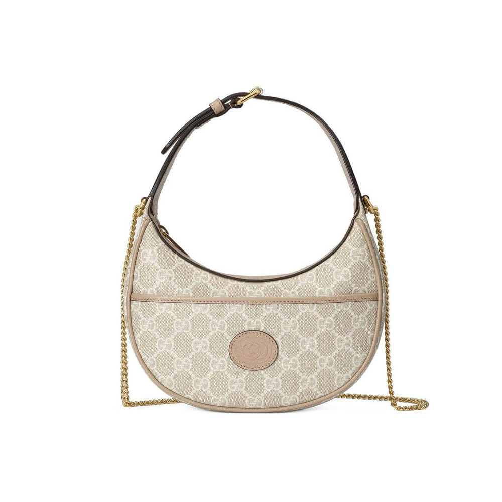 Gucci Half-Moon-Shaped Mini Bag with Interlocking G Oatmeal