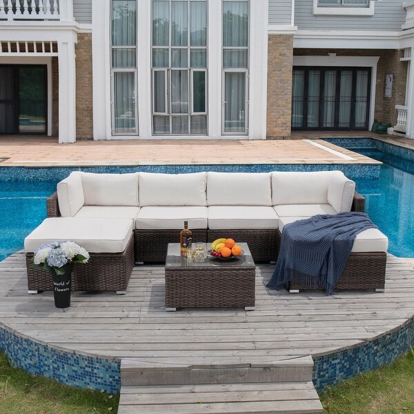 COSIEST 7Piece Outdoor Patio Wicker Sectional Sofa with Coffee Table