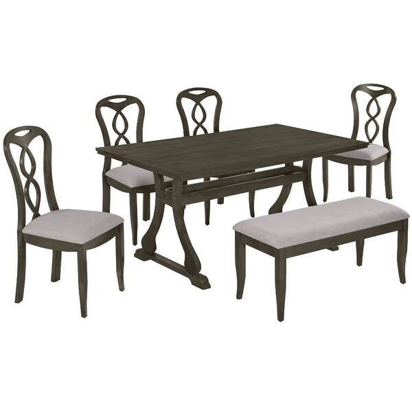 Trestle Dining Table Set with Upholstered Dining Chairs and Dining Bench