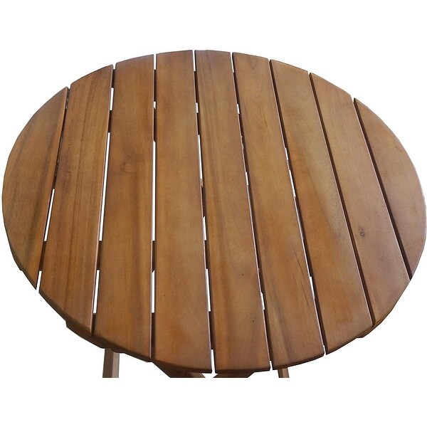 Indoor/Outdoor WeatherResistant Adirondack Solid Acacia Wooden Folding Table Round Bistro Patio,Teak Finish