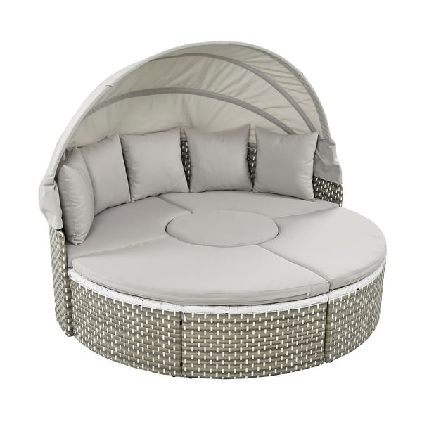 Patio Furniture Sectional Sofa Set Daybed with Retractable Canopy