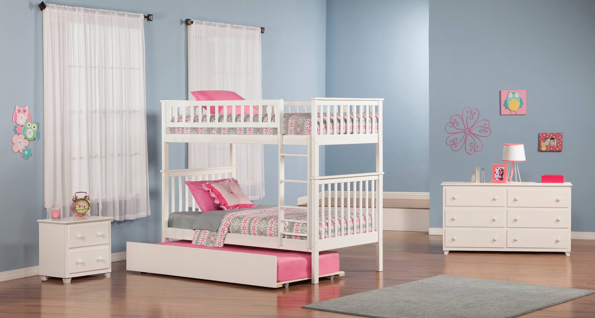 Atlantic Furniture Woodland Bunk Bed with Urban Trundle, White, Twin Over Twin