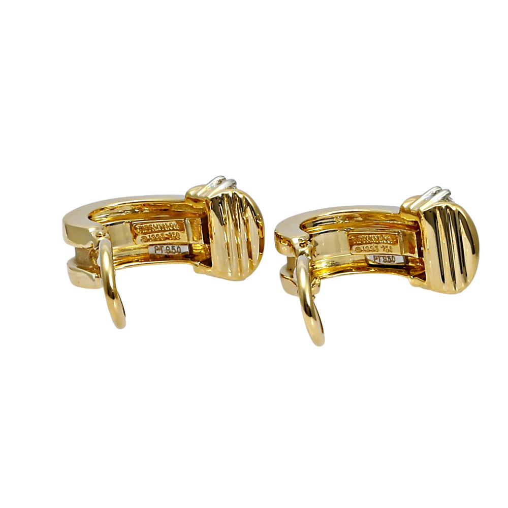 Tiffany & Co. Grooved Earrings Platinum & 18K Yellow Gold Diamond